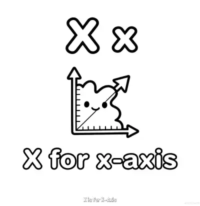 Free printable X is for X-Axis  Coloring Page - Free Printable English letter Recognition PDFS Coloring Sheets coloring page