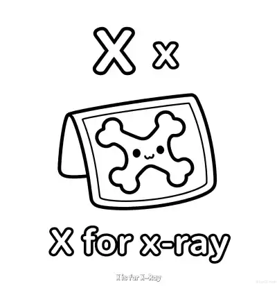 Free printable X is for X-Ray  Coloring Page - Free Printable English letter Recognition PDFS Coloring Sheets coloring page
