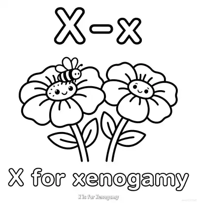 Free printable X is for Xenogamy  Coloring Page - Free Printable English letter Recognition PDFS Coloring Sheets coloring page