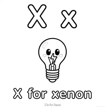 Free printable X is for Xenon  Coloring Page - Free Printable English letter Recognition PDFS Coloring Sheets coloring page