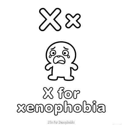Free printable X is for Xenophobia  Coloring Page - Free Printable English letter Recognition PDFS Coloring Sheets coloring page