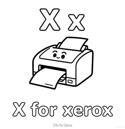 Free printable X is for Xerox  Coloring Page - Free Printable English letter Recognition PDFS Coloring Sheets coloring page