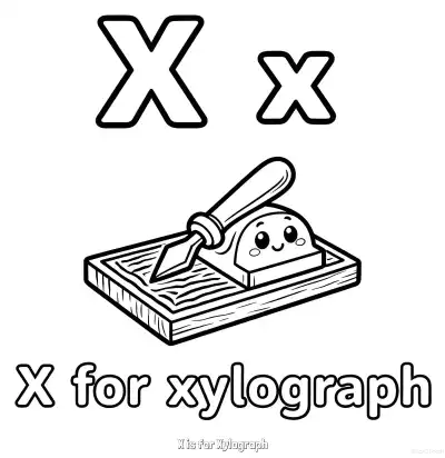 Free printable X is for Xylograph  Coloring Page - Free Printable English letter Recognition PDFS Coloring Sheets coloring page