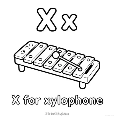 Free printable X is for Xylophone  Coloring Page - Free Printable English letter Recognition PDFS Coloring Sheets coloring page