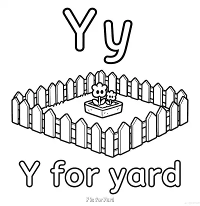 Free printable Y is for Yard  Coloring Page - Free Printable English letter Recognition PDFS Coloring Sheets coloring page
