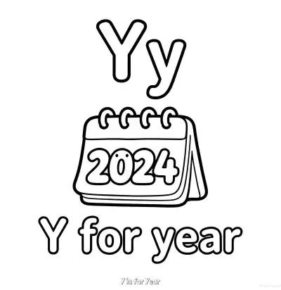 Free printable Y is for Year  Coloring Page - Free Printable English letter Recognition PDFS Coloring Sheets coloring page