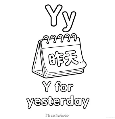 Free printable Y is for Yesterday  Coloring Page - Free Printable English letter Recognition PDFS Coloring Sheets coloring page