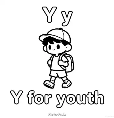 Free printable Y is for Youth  Coloring Page - Free Printable English letter Recognition PDFS Coloring Sheets coloring page