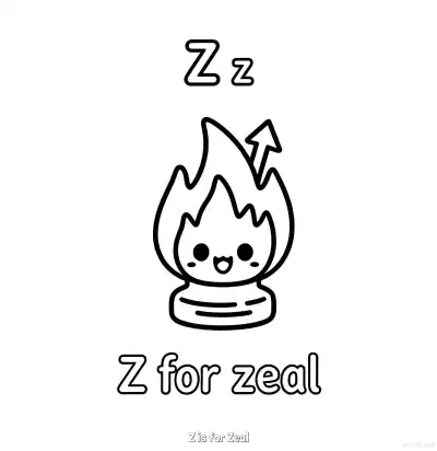 Free printable Z is for Zeal  Coloring Page - Free Printable English letter Recognition PDFS Coloring Sheets coloring page