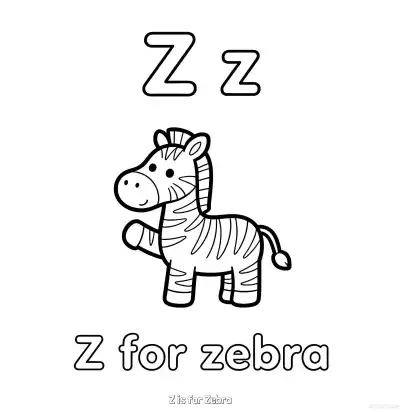 Free printable Z is for Zebra  Coloring Page - Free Printable English letter Recognition PDFS Coloring Sheets coloring page