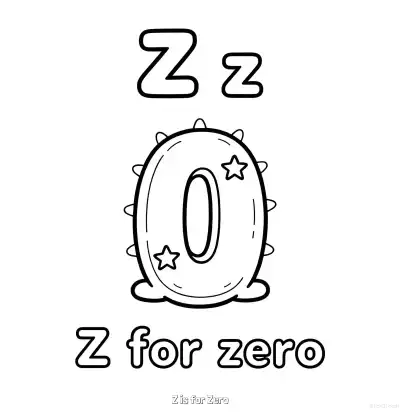 Free printable Z is for Zero  Coloring Page - Free Printable English letter Recognition PDFS Coloring Sheets coloring page