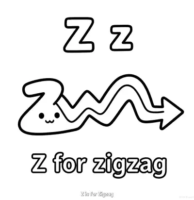 Free printable Z is for Zigzag  Coloring Page - Free Printable English letter Recognition PDFS Coloring Sheets coloring page