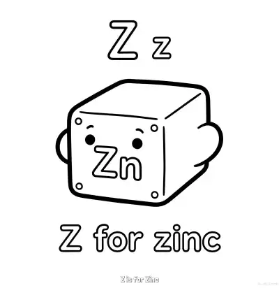 Free printable Z is for Zinc  Coloring Page - Free Printable English letter Recognition PDFS Coloring Sheets coloring page