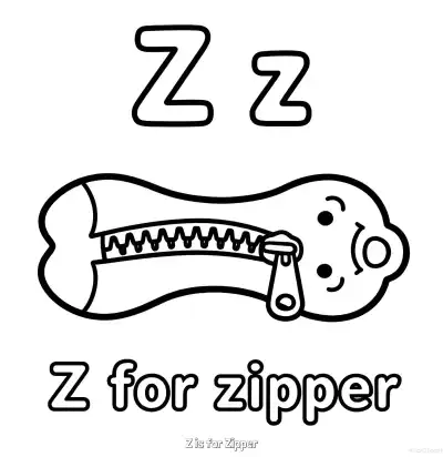 Free printable Z is for Zipper  Coloring Page - Free Printable English letter Recognition PDFS Coloring Sheets coloring page