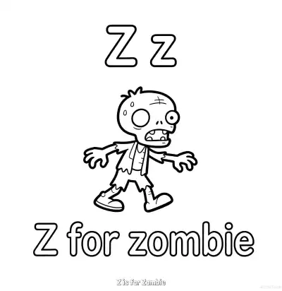 Free printable Z is for Zombie  Coloring Page - Free Printable English letter Recognition PDFS Coloring Sheets coloring page