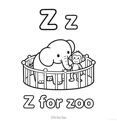 Free printable Z is for Zoo  Coloring Page - Free Printable English letter Recognition PDFS Coloring Sheets coloring page