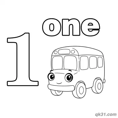 Free printable Number 1 Cartoon Bus Counting Coloring Page coloring page