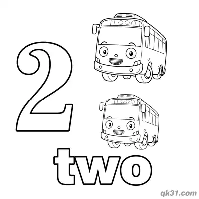 Free printable Number 2 Cartoon Buses Counting Coloring Page coloring page