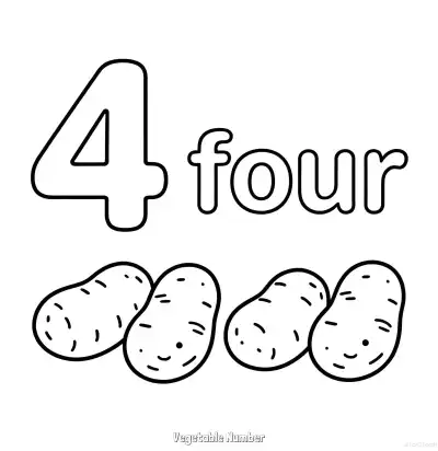 Free printable Vegetable Number 4  Coloring Page - Free Printable Numbers Coloring Page PDFS Coloring Sheets coloring page