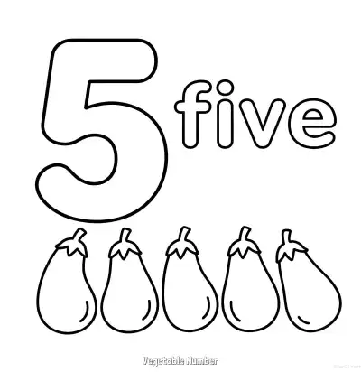 Free printable Vegetable Number 5  Coloring Page - Free Printable Numbers Coloring Page PDFS Coloring Sheets coloring page