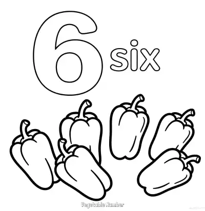 Free printable Vegetable Number 6  Coloring Page - Free Printable Numbers Coloring Page PDFS Coloring Sheets coloring page