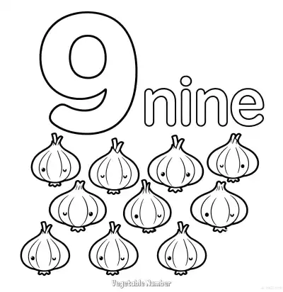 Free printable Vegetable Number 9  Coloring Page - Free Printable Numbers Coloring Page PDFS Coloring Sheets coloring page