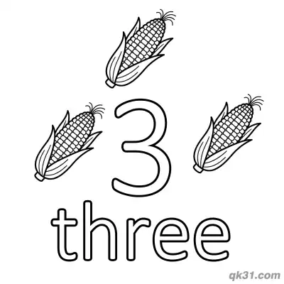 Free printable Number 3 Three Golden Corn Counting Coloring Page coloring page