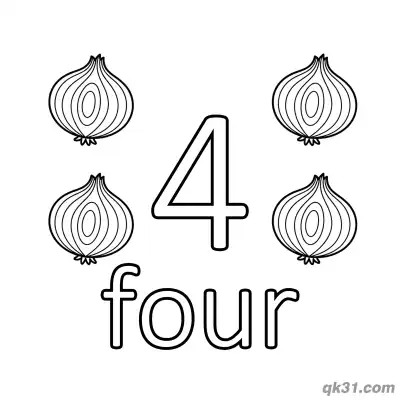 Free printable Number 4 Four Fresh Onions Counting Coloring Page coloring page