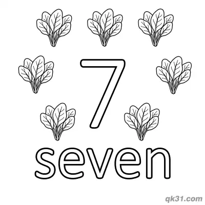 Free printable Number 7 Seven Leafy Spinach Counting Coloring Page coloring page