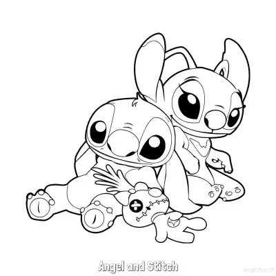 Free printable Angel and Stitch 1 Coloring Page - Free Printable Lilo & Stitch PDF Coloring Sheets coloring page
