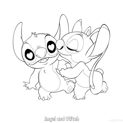 Free printable Angel and Stitch 2 Coloring Page - Free Printable Lilo & Stitch PDF Coloring Sheets coloring page