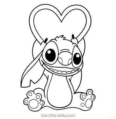 Free printable Cute Stitch Holding Heart  Coloring Page - Free Printable Lilo & Stitch PDFS Coloring Sheets coloring page