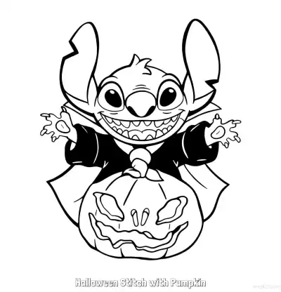 Free printable Halloween Stitch with Pumpkin  Coloring Page - Free Printable Lilo & Stitch PDFS Coloring Sheets coloring page