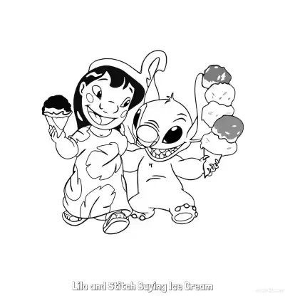 Free printable Lilo and Stitch Buying Ice Cream  Coloring Page - Free Printable Lilo & Stitch PDF Coloring Sheets coloring page