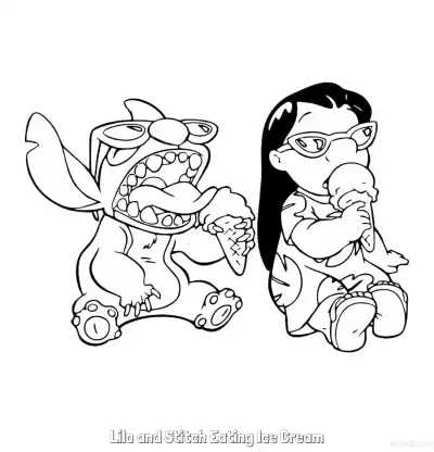 Free printable Lilo and Stitch Eating Ice Cream  Coloring Page - Free Printable Lilo & Stitch PDF Coloring Sheets coloring page