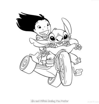 Free printable Lilo and Stitch Having Fun Poster  Coloring Page - Free Printable Lilo & Stitch PDF Coloring Sheets coloring page