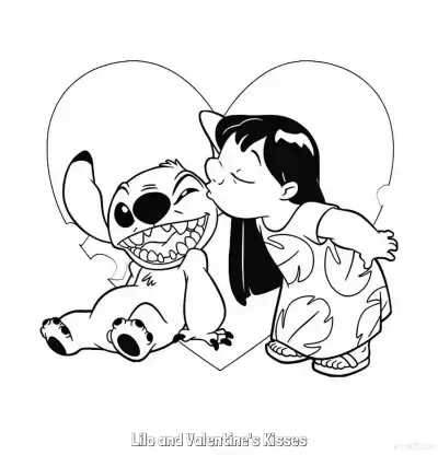 Free printable Lilo and Valentine's Kisses  Coloring Page - Free Printable Lilo & Stitch PDF Coloring Sheets coloring page