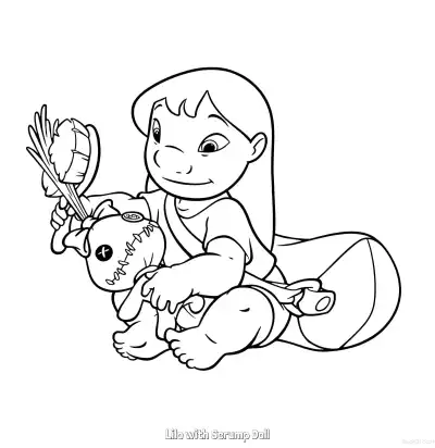Free printable Lilo with Scrump Doll  Coloring Page - Free Printable Lilo & Stitch PDFS Coloring Sheets coloring page