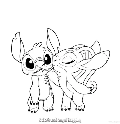 Free printable Stitch and Angel Hugging  Coloring Page - Free Printable Lilo & Stitch PDFS Coloring Sheets coloring page