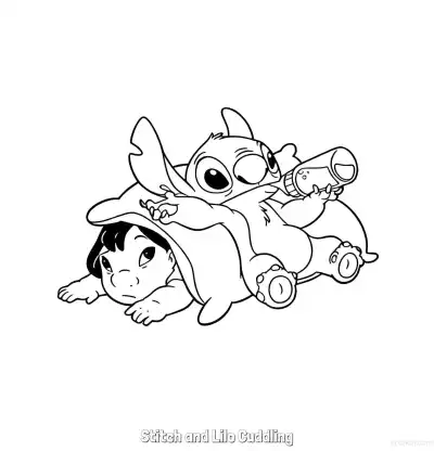 Free printable Stitch and Lilo Cuddling 1 Coloring Page - Free Printable Lilo & Stitch PDFS Coloring Sheets coloring page