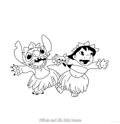 Free printable Stitch and Lilo Hula Dance  Coloring Page - Free Printable Lilo & Stitch PDFS Coloring Sheets coloring page