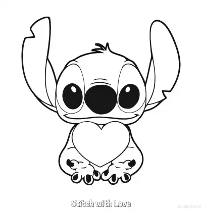 Free printable Stitch with Love  Coloring Page - Free Printable Lilo & Stitch PDF Coloring Sheets coloring page