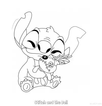 Free printable Stitch and the Doll  Coloring Page - Free Printable Lilo & Stitch PDF Coloring Sheets coloring page