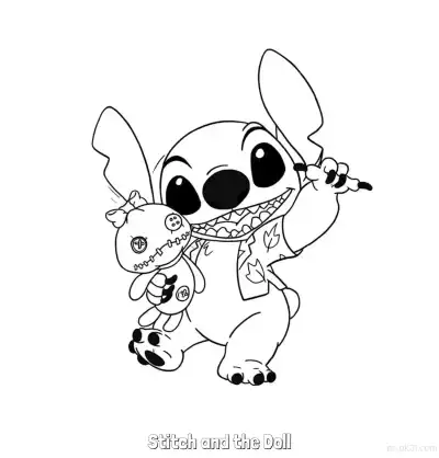 Free printable Stitch and the Doll 2 2 Coloring Page - Free Printable Lilo & Stitch PDF Coloring Sheets coloring page