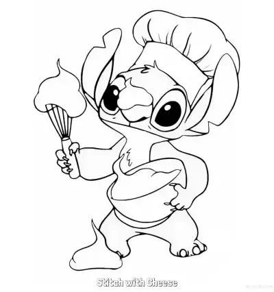 Free printable Stitch with Cheese  Coloring Page - Free Printable Lilo & Stitch PDF Coloring Sheets coloring page