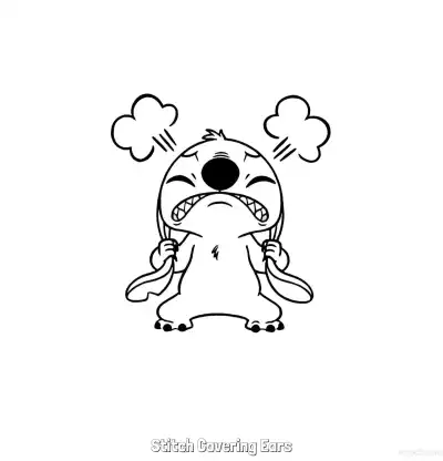 Free printable Stitch Covering Ears  Coloring Page - Free Printable Lilo & Stitch PDFS Coloring Sheets coloring page