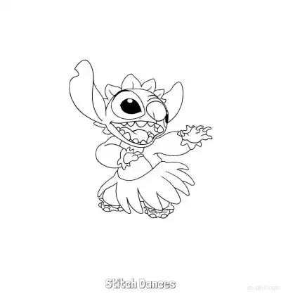 Free printable Stitch Dances  Coloring Page - Free Printable Lilo & Stitch PDF Coloring Sheets coloring page