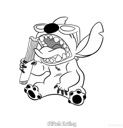 Free printable Stitch Eating  Coloring Page - Free Printable Lilo & Stitch PDF Coloring Sheets coloring page