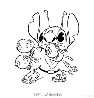 Free printable Stitch with a Gun  Coloring Page - Free Printable Lilo & Stitch PDF Coloring Sheets coloring page