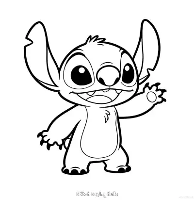 Free printable Stitch Saying Hello  Coloring Page - Free Printable Lilo & Stitch PDFS Coloring Sheets coloring page